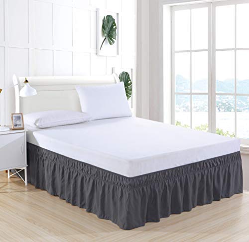 MEILA Wrap Around Bed Skirt Three Fabric Sides Elastic Dust Ruffled 16 Inch Tailored Drop Easy to Install Fade Resistant-Dark Grey  Queen/King - Image 2